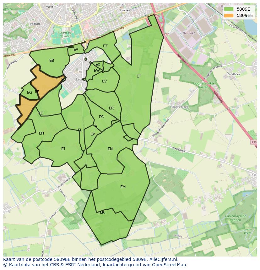 Afbeelding van het postcodegebied 5809 EE op de kaart.
