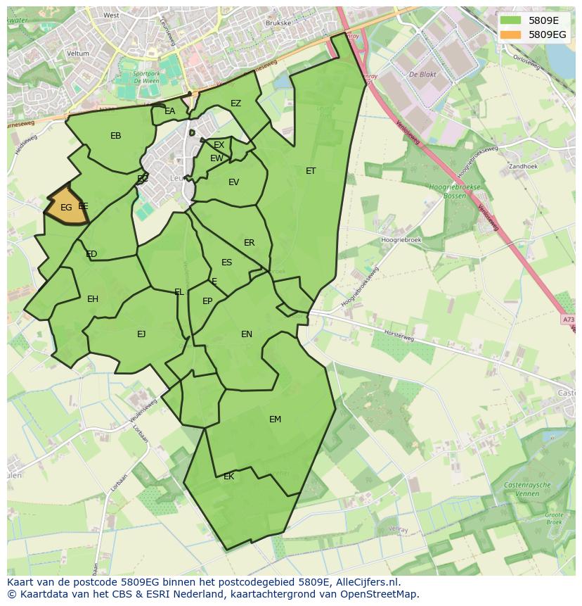 Afbeelding van het postcodegebied 5809 EG op de kaart.