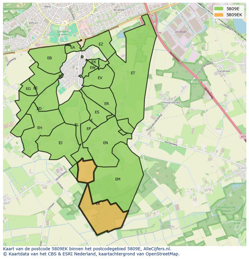 Afbeelding van het postcodegebied 5809 EK op de kaart.