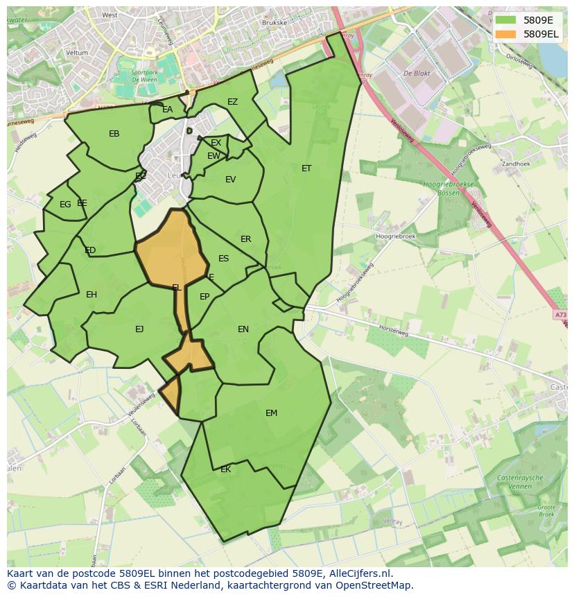 Afbeelding van het postcodegebied 5809 EL op de kaart.