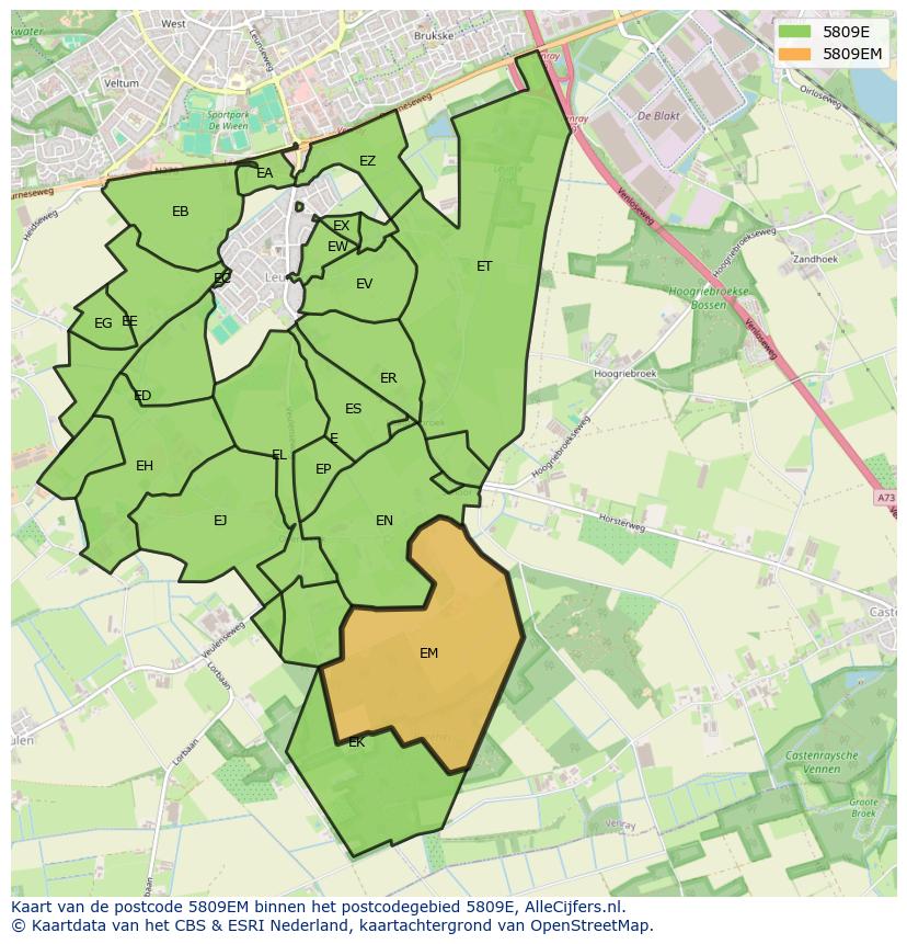 Afbeelding van het postcodegebied 5809 EM op de kaart.