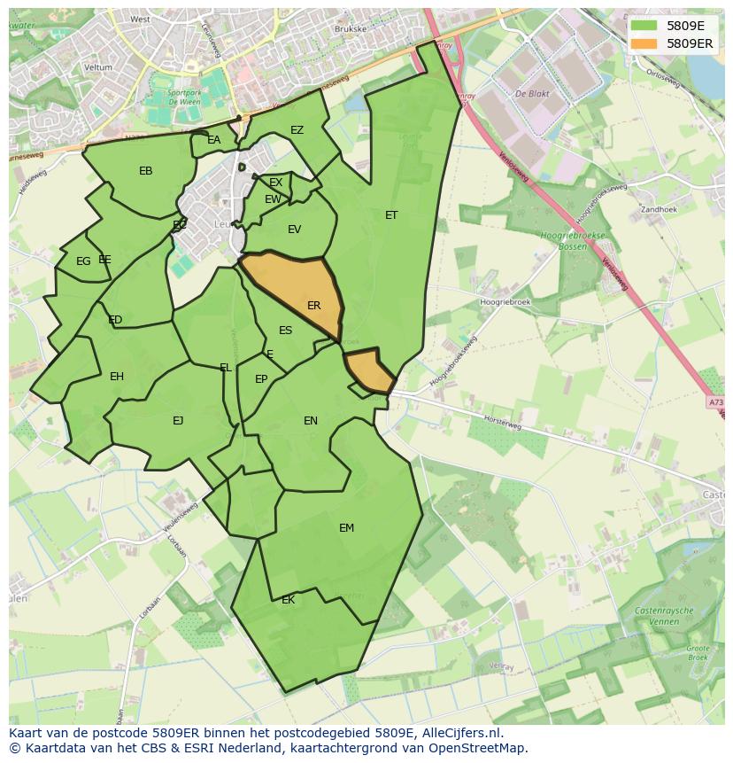 Afbeelding van het postcodegebied 5809 ER op de kaart.