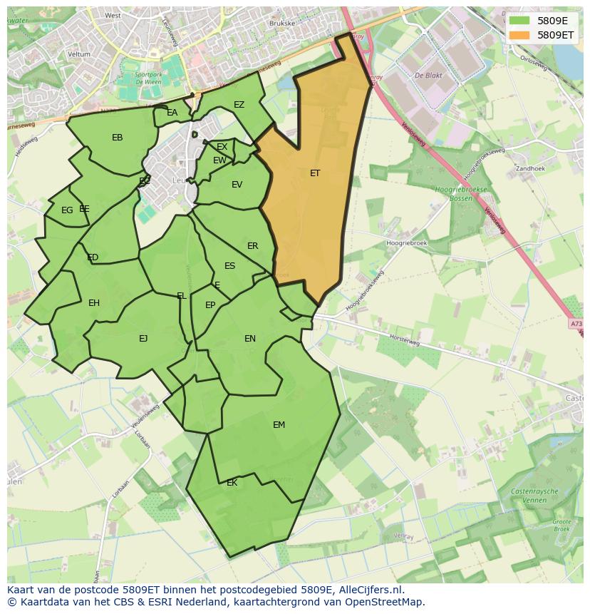 Afbeelding van het postcodegebied 5809 ET op de kaart.