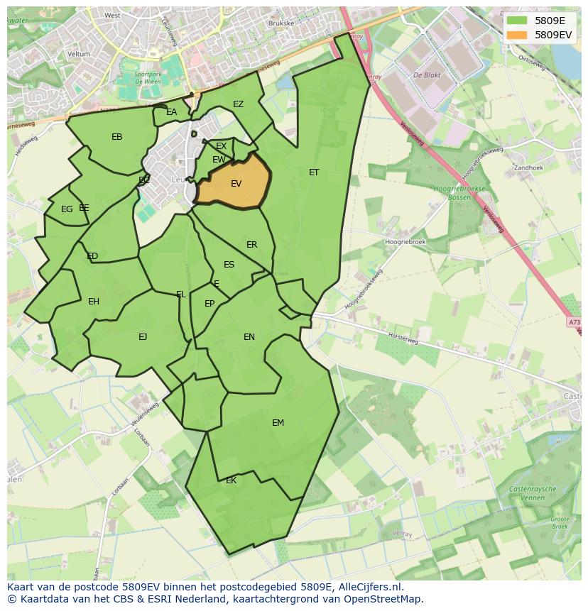 Afbeelding van het postcodegebied 5809 EV op de kaart.