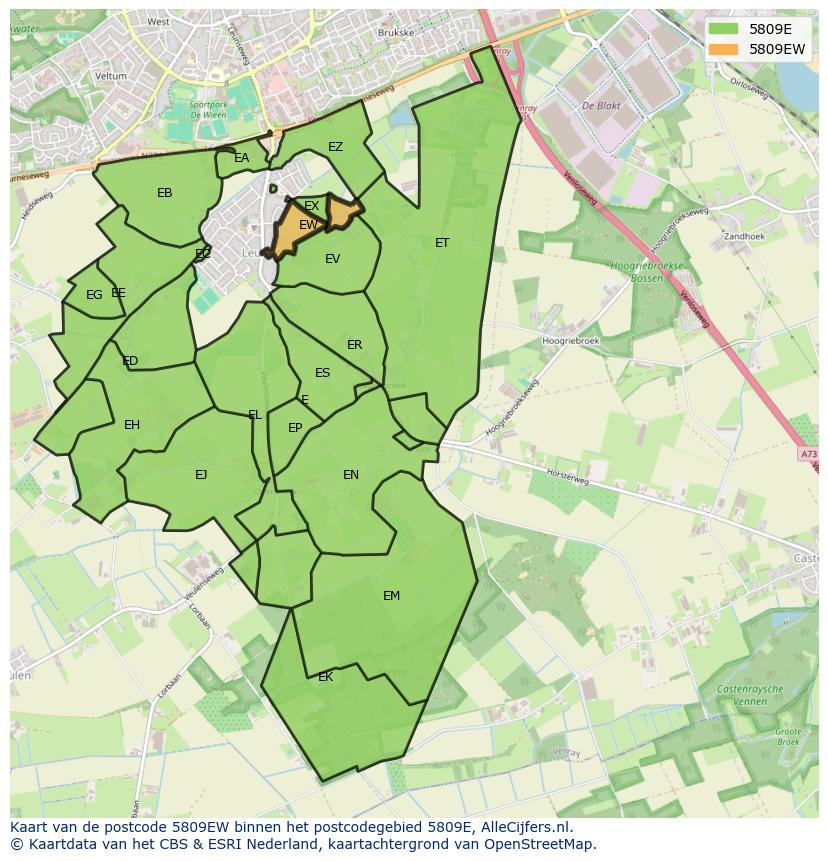 Afbeelding van het postcodegebied 5809 EW op de kaart.