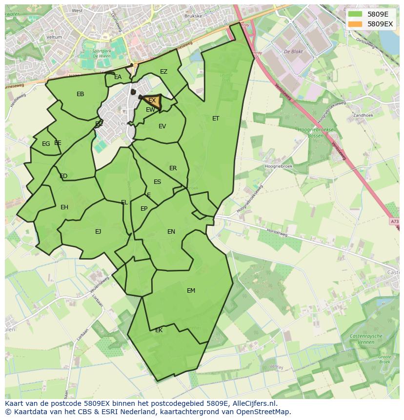 Afbeelding van het postcodegebied 5809 EX op de kaart.