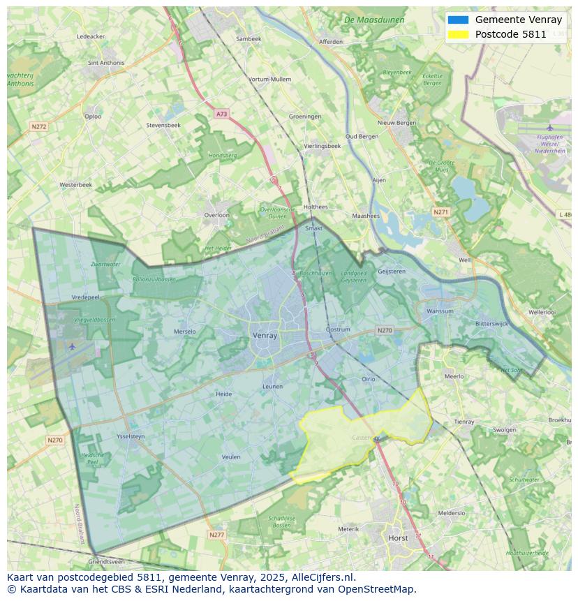 Afbeelding van het postcodegebied 5811 op de kaart.