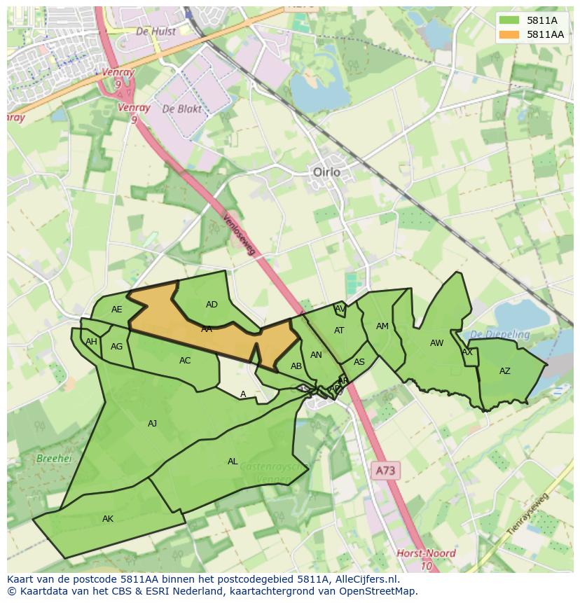 Afbeelding van het postcodegebied 5811 AA op de kaart.