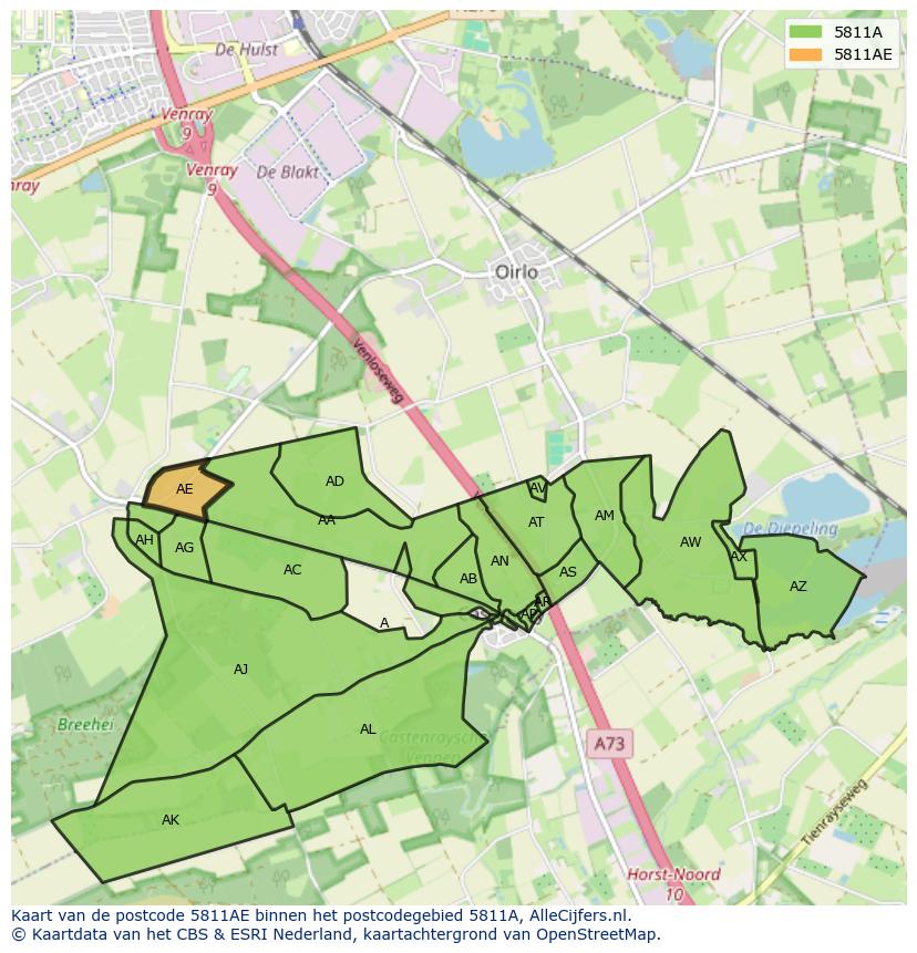 Afbeelding van het postcodegebied 5811 AE op de kaart.