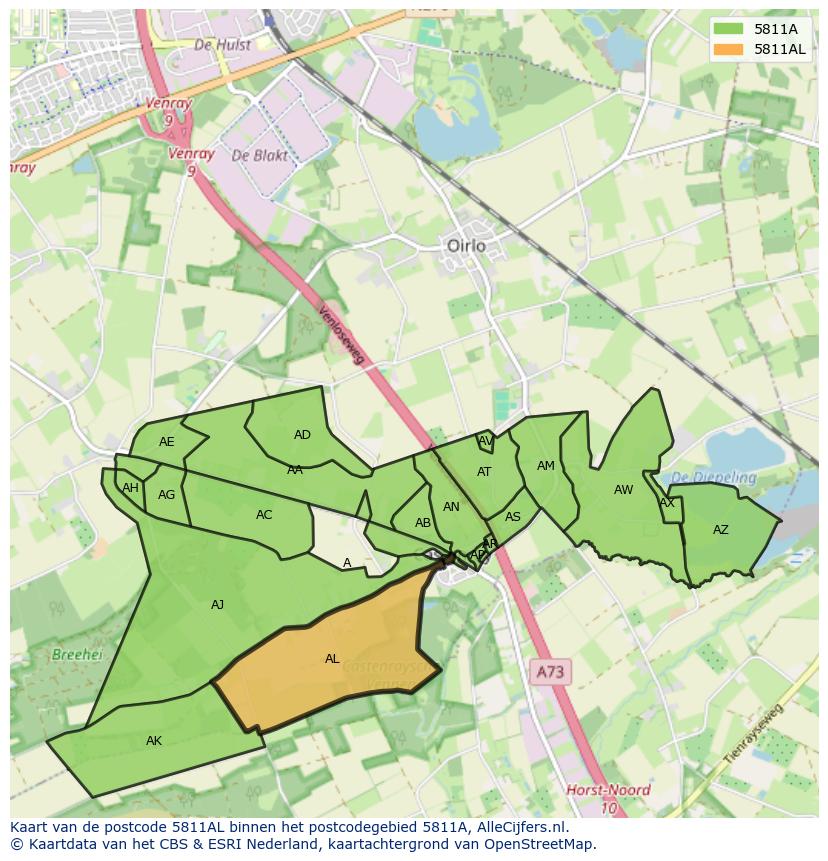 Afbeelding van het postcodegebied 5811 AL op de kaart.