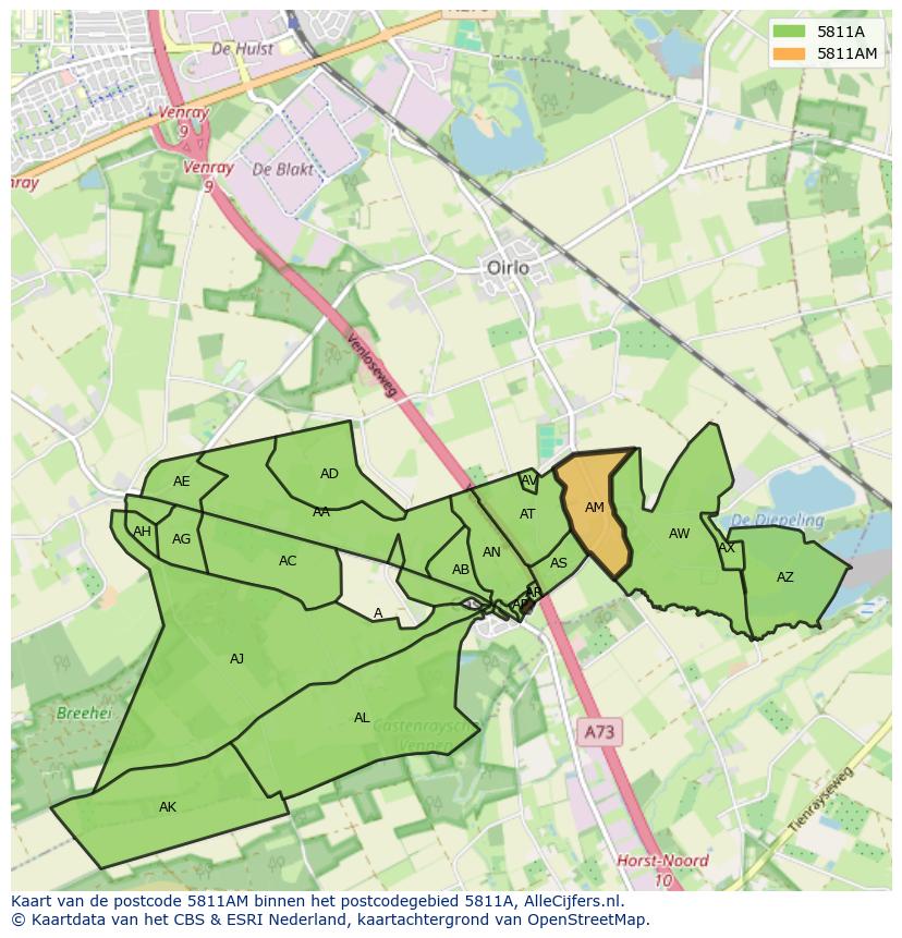 Afbeelding van het postcodegebied 5811 AM op de kaart.