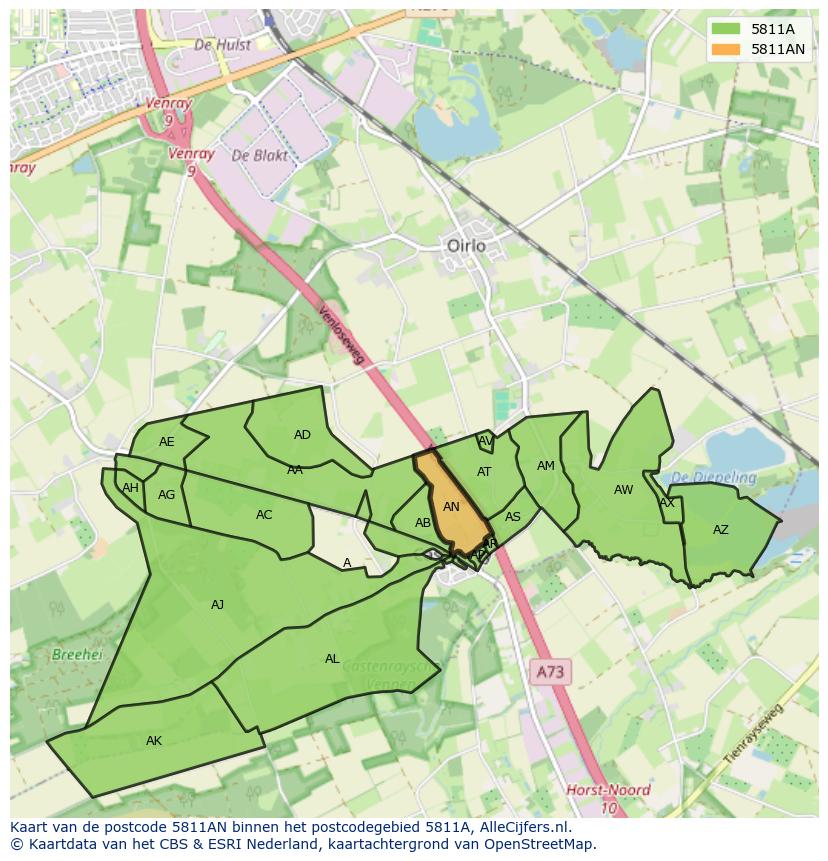 Afbeelding van het postcodegebied 5811 AN op de kaart.