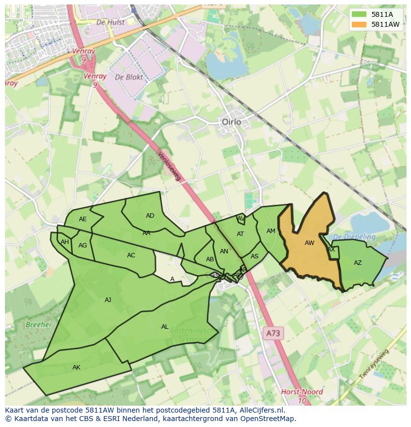 Afbeelding van het postcodegebied 5811 AW op de kaart.