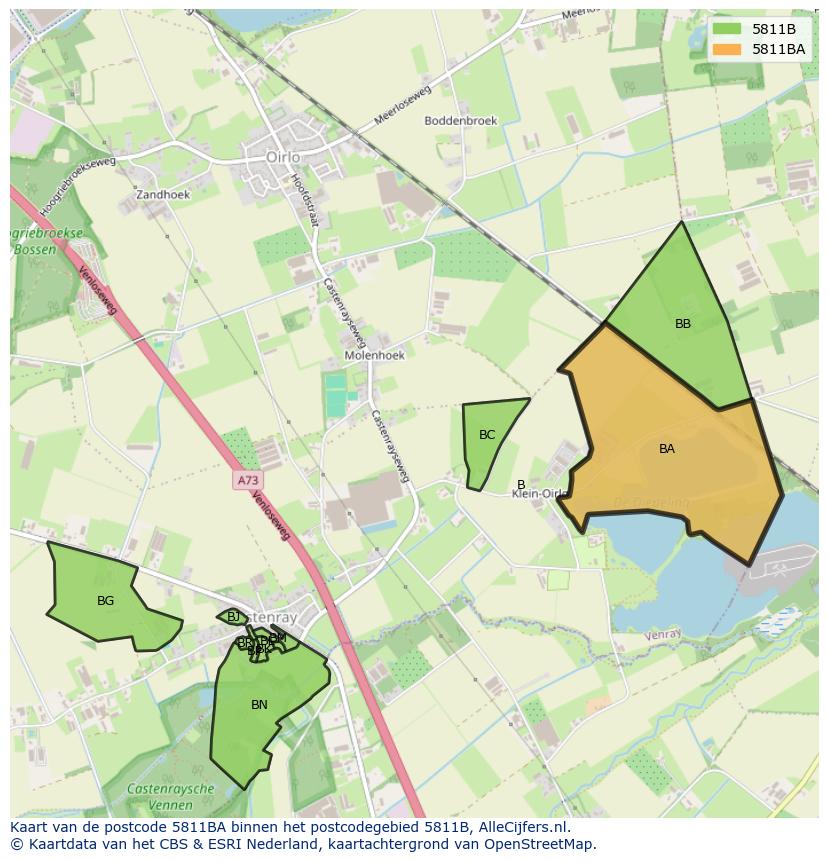 Afbeelding van het postcodegebied 5811 BA op de kaart.