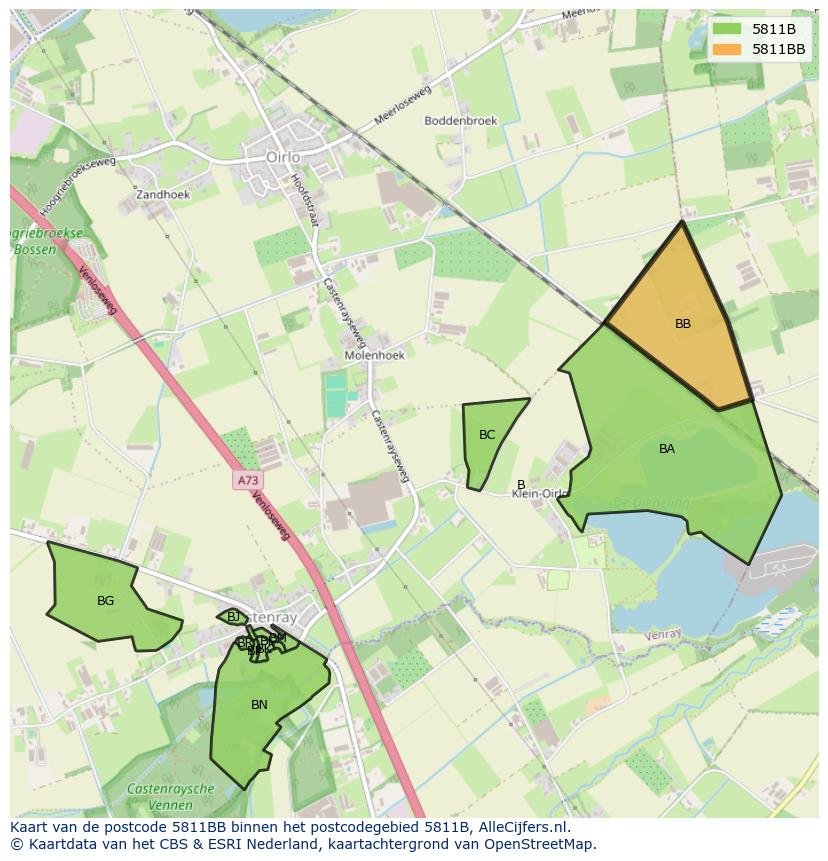 Afbeelding van het postcodegebied 5811 BB op de kaart.