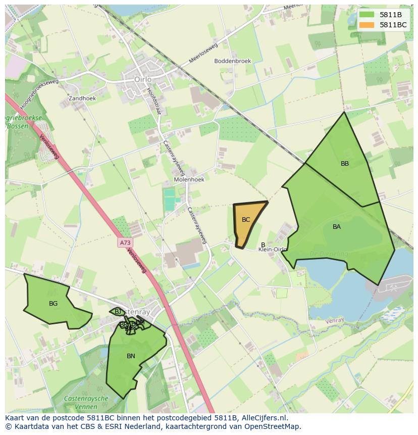 Afbeelding van het postcodegebied 5811 BC op de kaart.