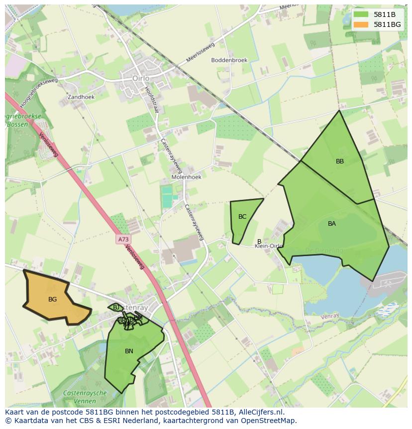 Afbeelding van het postcodegebied 5811 BG op de kaart.