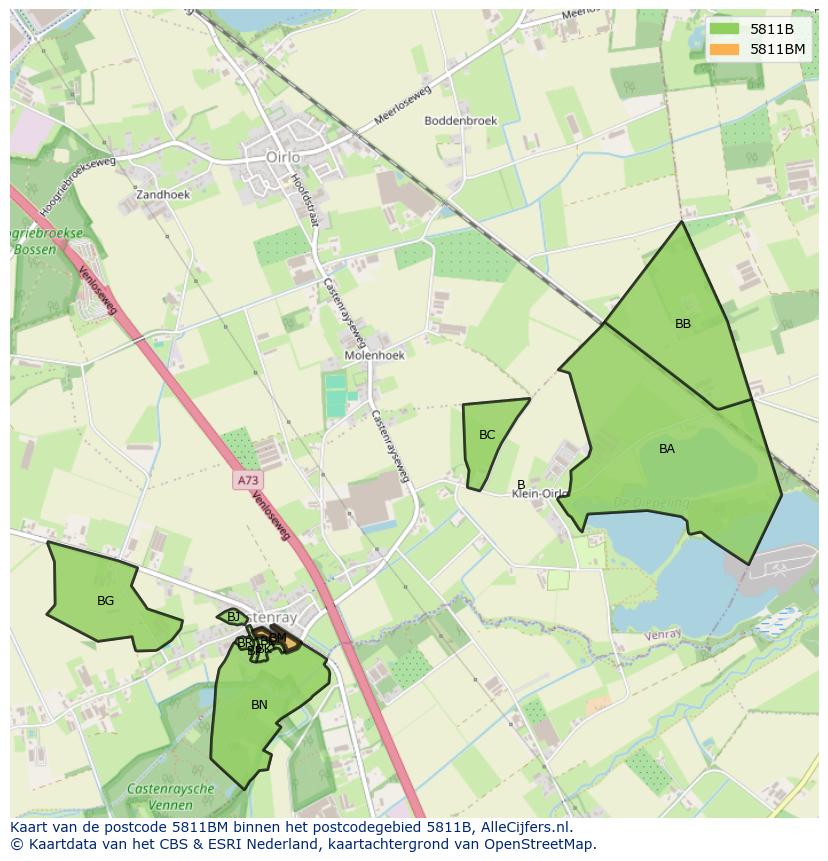 Afbeelding van het postcodegebied 5811 BM op de kaart.
