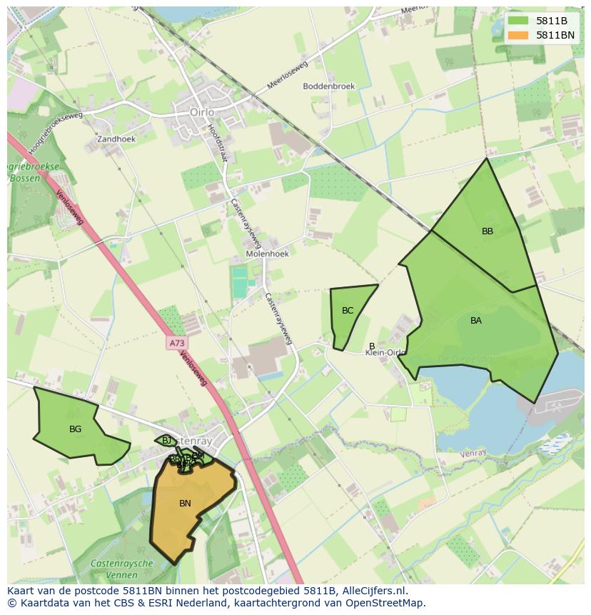 Afbeelding van het postcodegebied 5811 BN op de kaart.