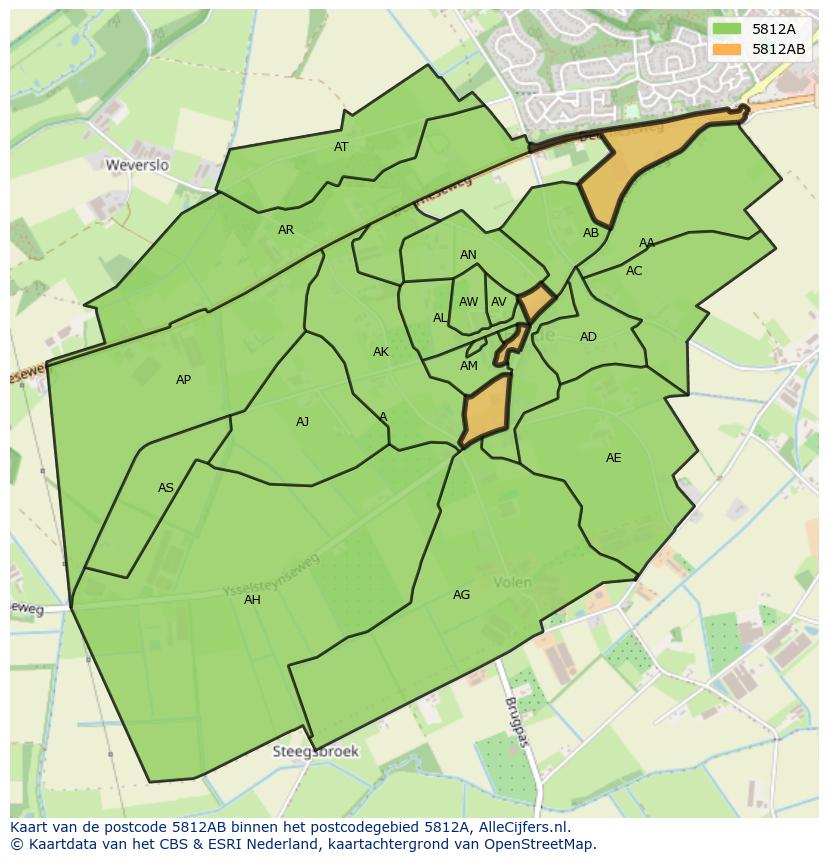 Afbeelding van het postcodegebied 5812 AB op de kaart.