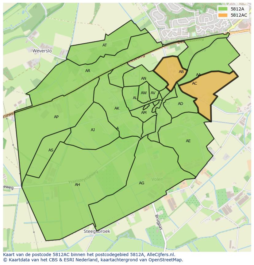 Afbeelding van het postcodegebied 5812 AC op de kaart.