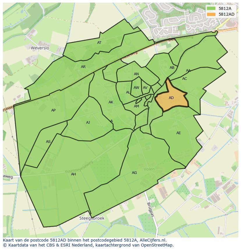 Afbeelding van het postcodegebied 5812 AD op de kaart.