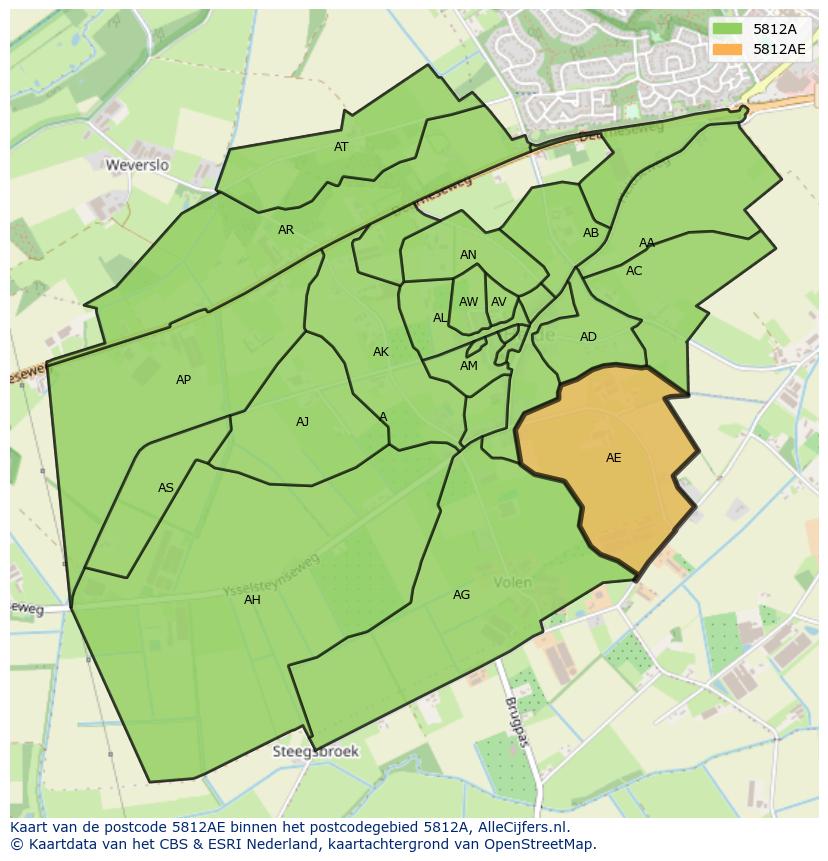 Afbeelding van het postcodegebied 5812 AE op de kaart.