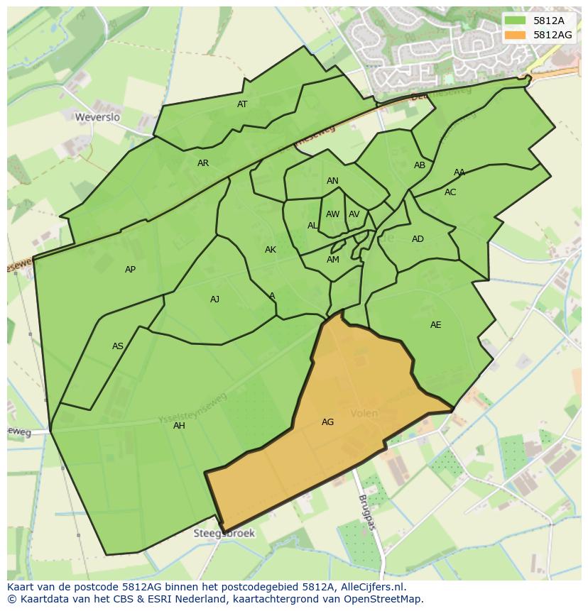 Afbeelding van het postcodegebied 5812 AG op de kaart.