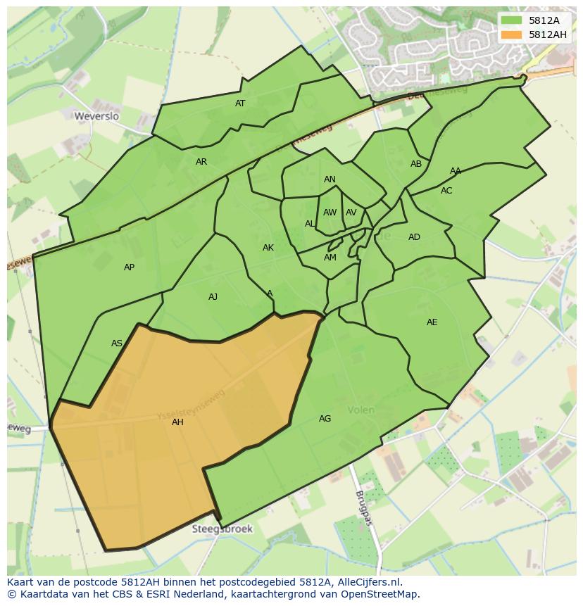 Afbeelding van het postcodegebied 5812 AH op de kaart.