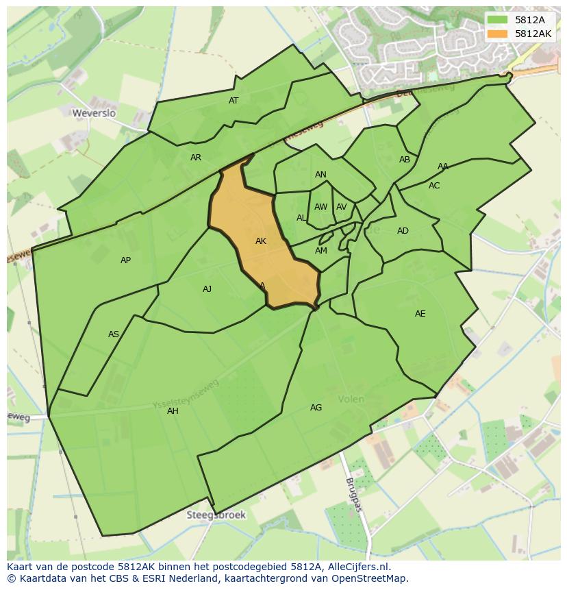 Afbeelding van het postcodegebied 5812 AK op de kaart.