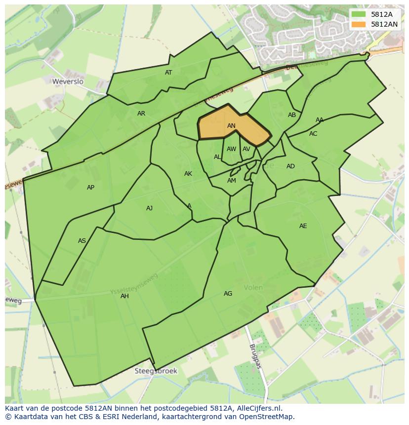 Afbeelding van het postcodegebied 5812 AN op de kaart.