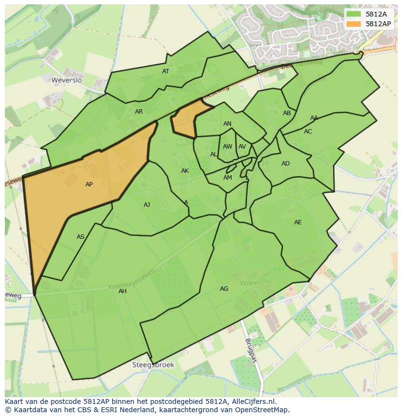 Afbeelding van het postcodegebied 5812 AP op de kaart.