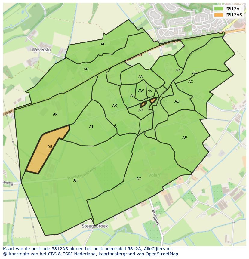 Afbeelding van het postcodegebied 5812 AS op de kaart.