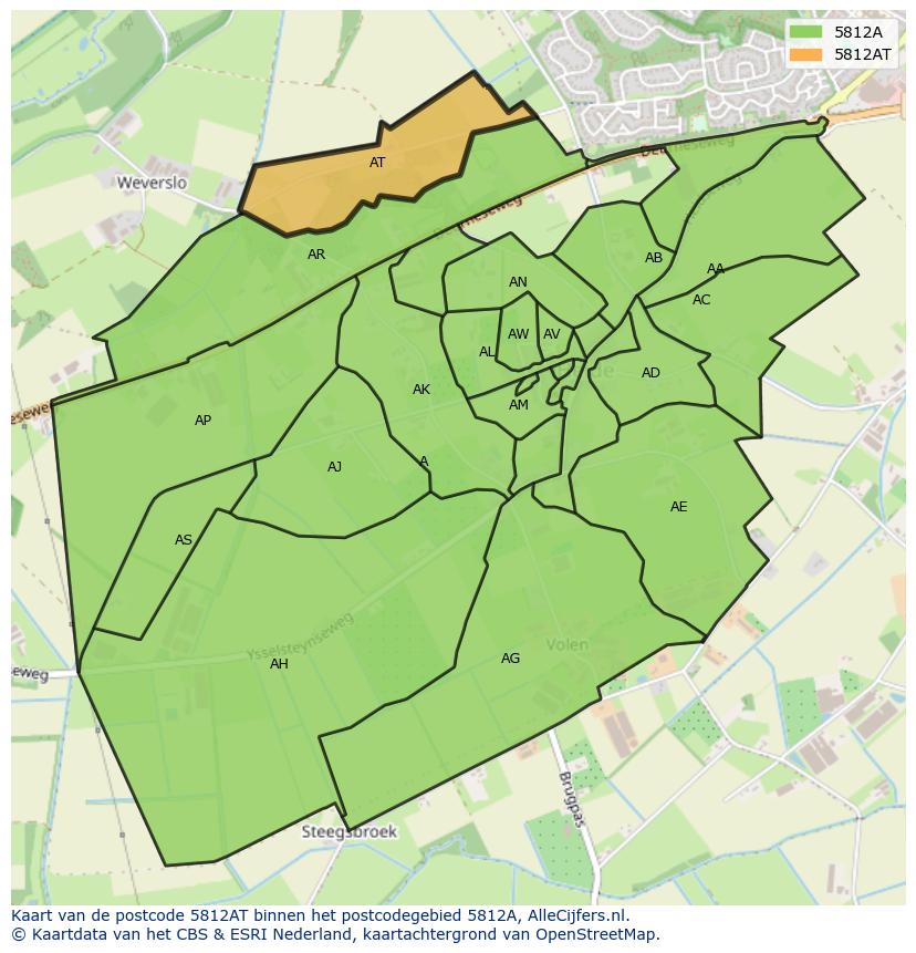 Afbeelding van het postcodegebied 5812 AT op de kaart.