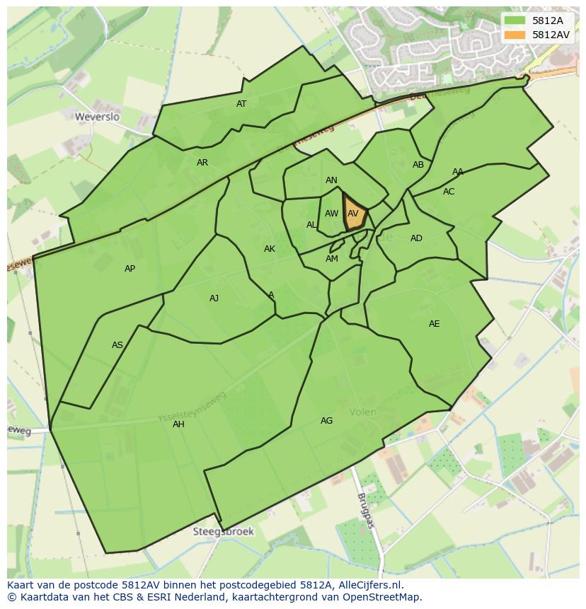 Afbeelding van het postcodegebied 5812 AV op de kaart.