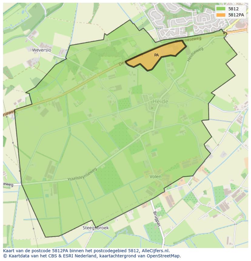 Afbeelding van het postcodegebied 5812 PA op de kaart.