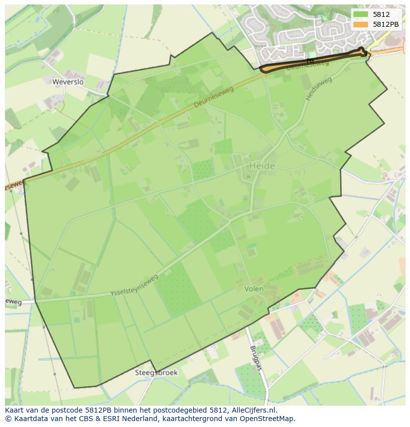Afbeelding van het postcodegebied 5812 PB op de kaart.