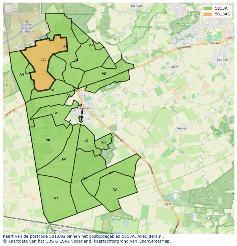 Afbeelding van het postcodegebied 5813 AG op de kaart.