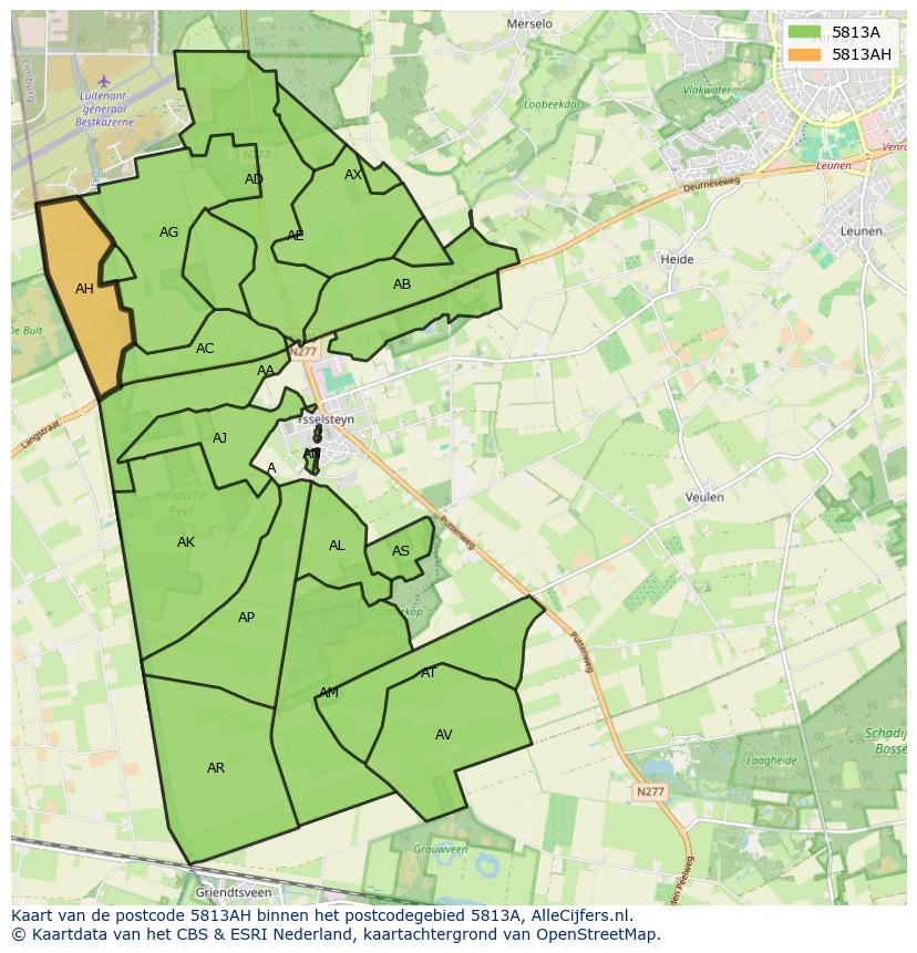 Afbeelding van het postcodegebied 5813 AH op de kaart.