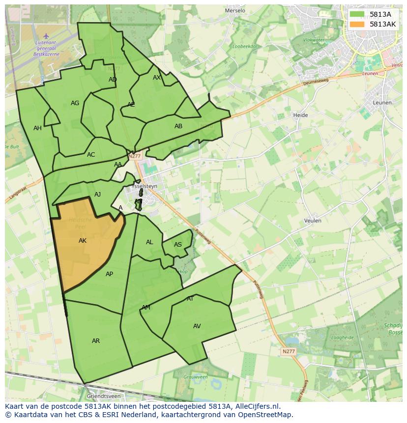 Afbeelding van het postcodegebied 5813 AK op de kaart.