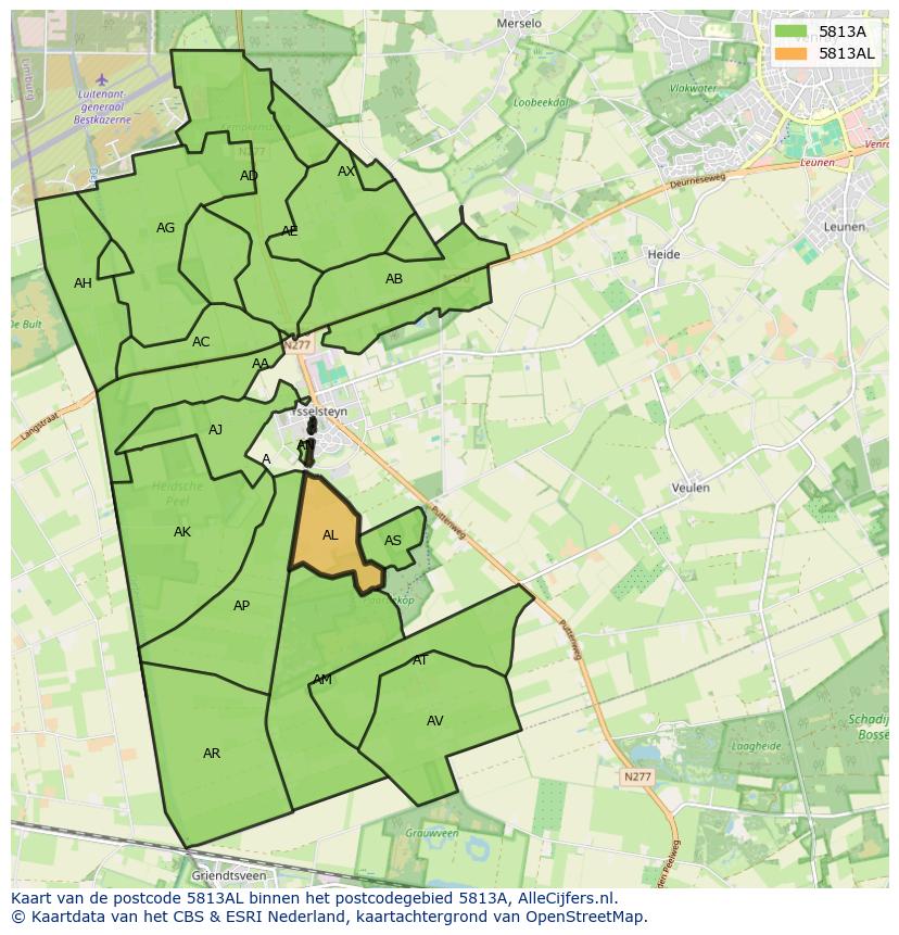 Afbeelding van het postcodegebied 5813 AL op de kaart.