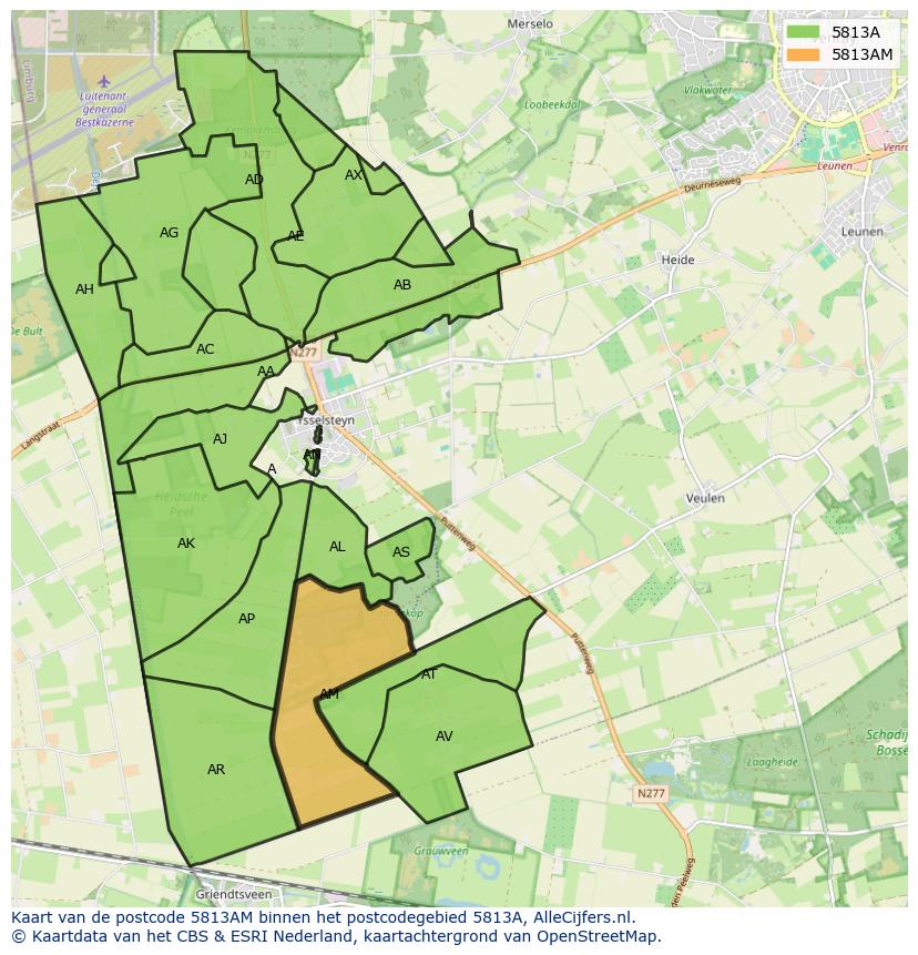 Afbeelding van het postcodegebied 5813 AM op de kaart.