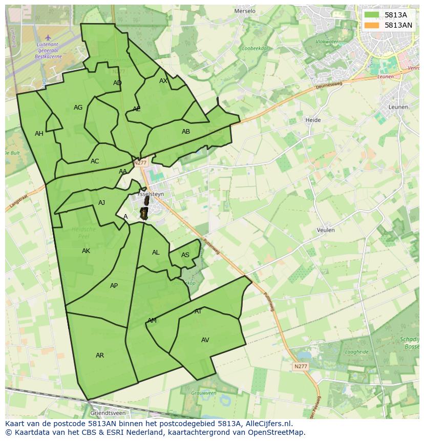 Afbeelding van het postcodegebied 5813 AN op de kaart.