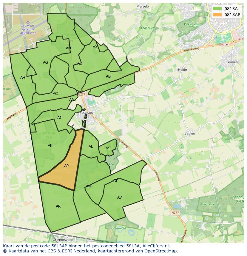 Afbeelding van het postcodegebied 5813 AP op de kaart.