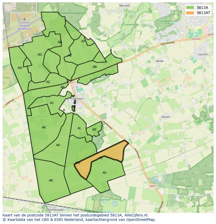 Afbeelding van het postcodegebied 5813 AT op de kaart.