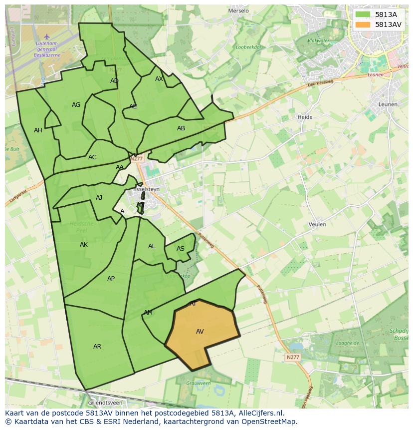 Afbeelding van het postcodegebied 5813 AV op de kaart.