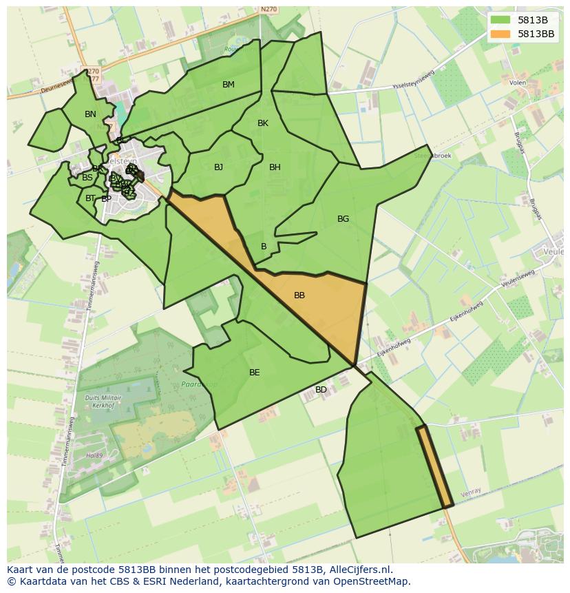 Afbeelding van het postcodegebied 5813 BB op de kaart.