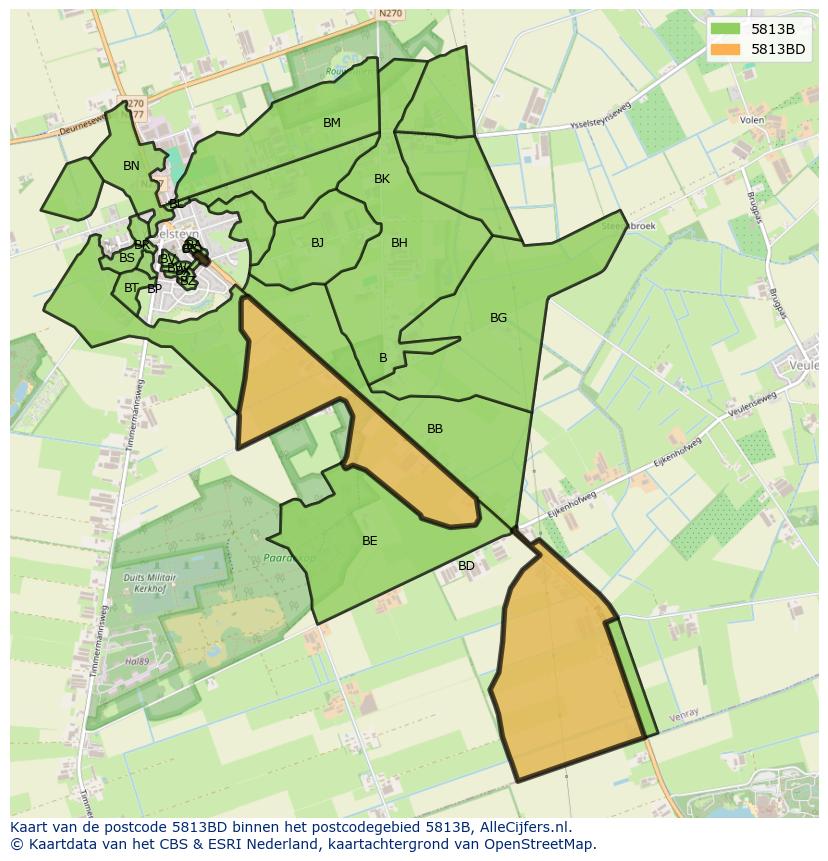 Afbeelding van het postcodegebied 5813 BD op de kaart.