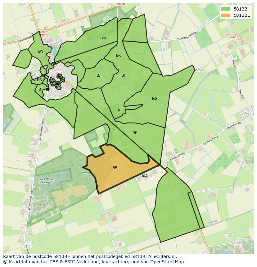 Afbeelding van het postcodegebied 5813 BE op de kaart.