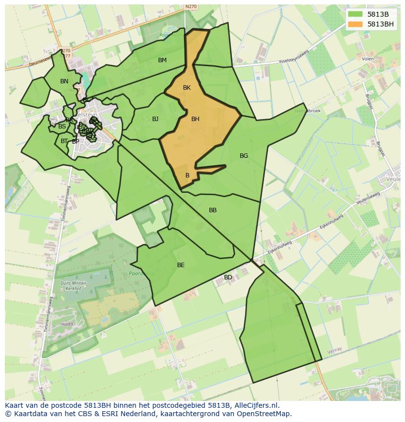 Afbeelding van het postcodegebied 5813 BH op de kaart.